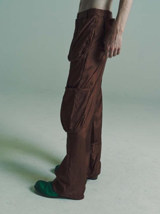  에드워드 커밍 스트레이트 팬츠 비스코스 포켓 콜라주 바지 브라운 - EDWARD CUMING