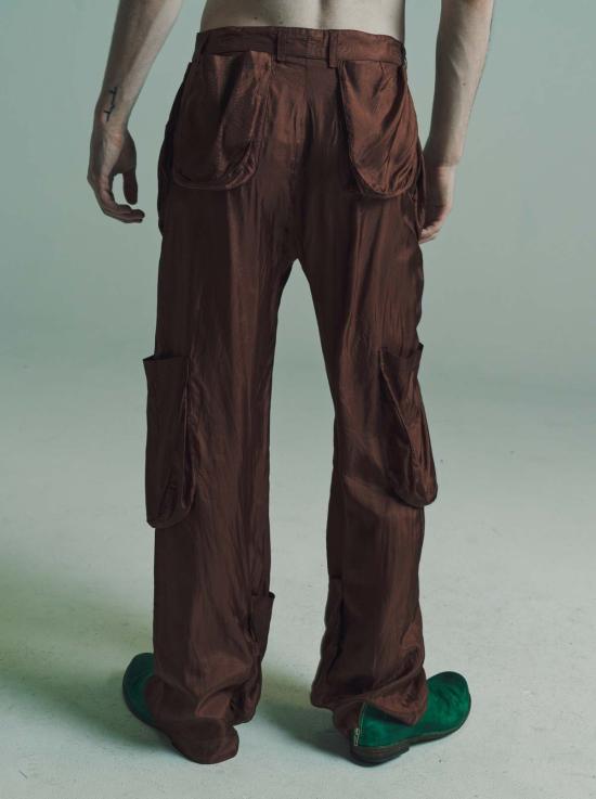  에드워드 커밍 스트레이트 팬츠 비스코스 포켓 콜라주 바지 브라운 - EDWARD CUMING
