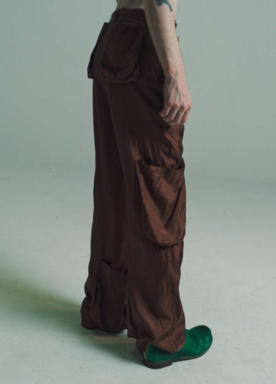  에드워드 커밍 스트레이트 팬츠 비스코스 포켓 콜라주 바지 브라운 - EDWARD CUMING