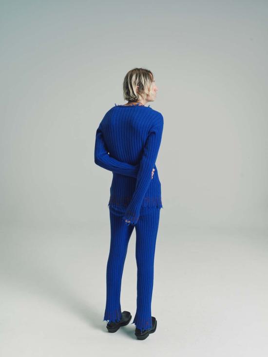  마르니 스트레이트 팬츠 Marni Astral 울 리브 니트 플레어 팬츠 블루 - MARNI