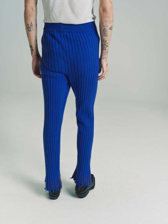  마르니 스트레이트 팬츠 Marni Astral 울 리브 니트 플레어 팬츠 블루 - MARNI