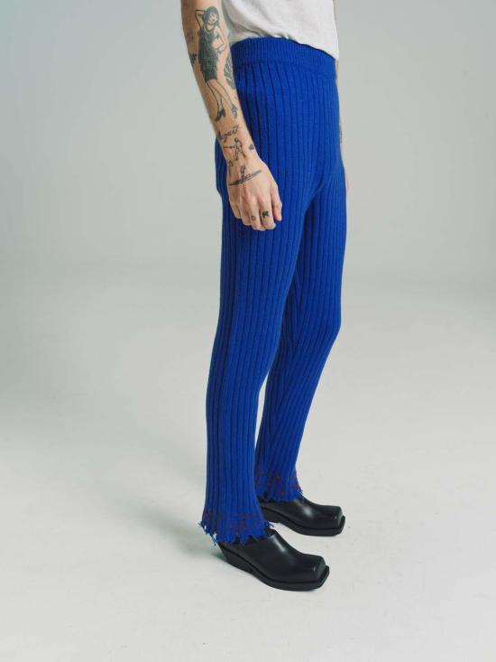  마르니 스트레이트 팬츠 Marni Astral 울 리브 니트 플레어 팬츠 블루 - MARNI