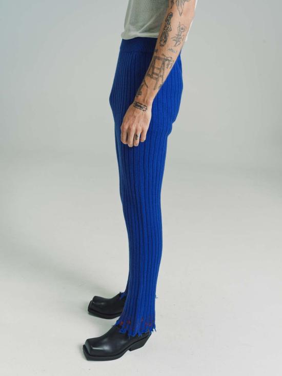  마르니 스트레이트 팬츠 Marni Astral 울 리브 니트 플레어 팬츠 블루 - MARNI