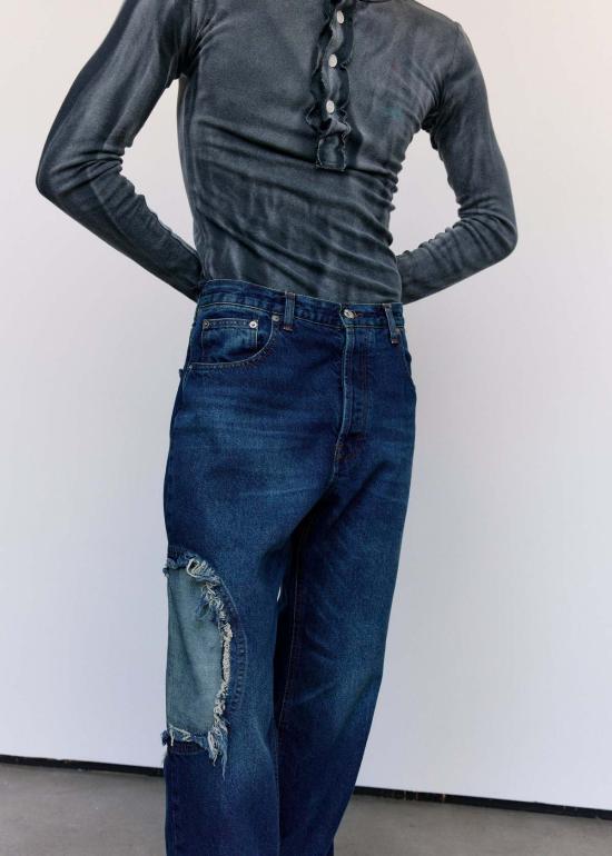  에드워드 커밍 데님 팬츠 서클 윈도우 진 미드 블루 워시 데님 - EDWARD CUMING