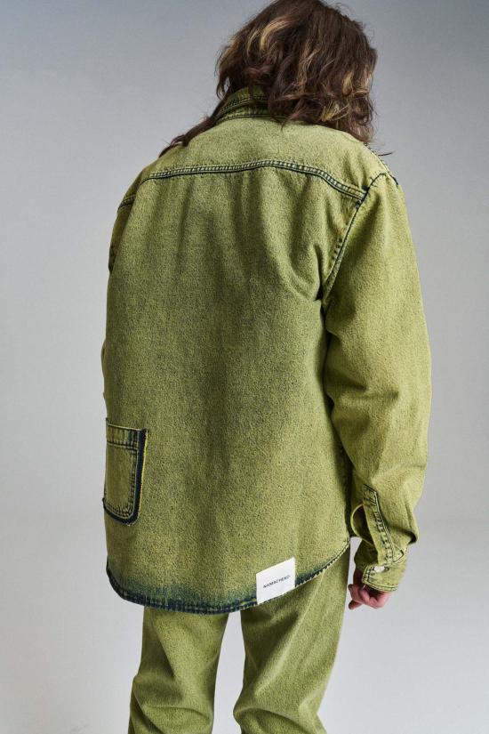  나마체코  긴팔 셔츠 나마체코 옐로우 네이플스 스노우 워시 이브 데님  그린 - NAMACHEKO