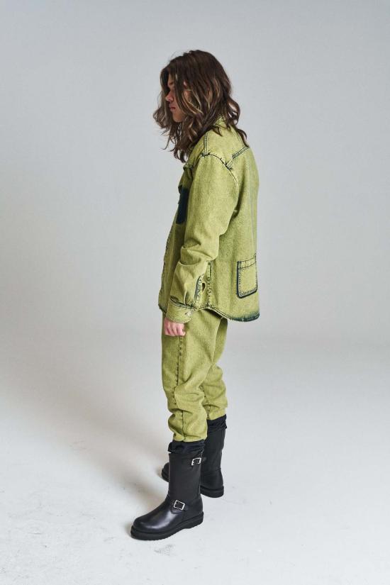  나마체코  긴팔 셔츠 나마체코 옐로우 네이플스 스노우 워시 이브 데님  그린 - NAMACHEKO