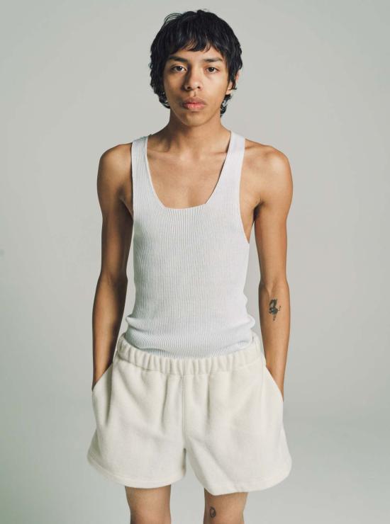  리에르 민소매 티셔츠 라이어 코튼 파인 리브 탱크탑 화이트