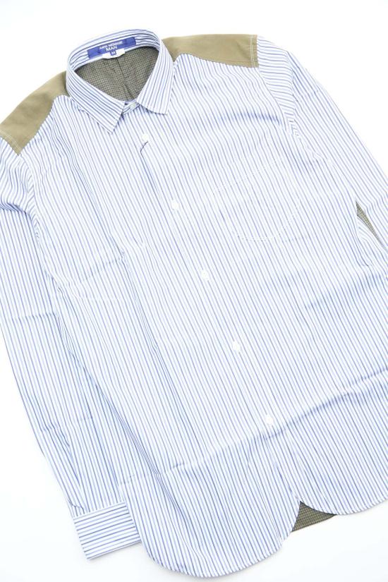  와타나베 준야 긴팔 셔츠 Junya Watanabe  블루 스트라이프/올리브 체크 무늬 - JUNYA WATANABE