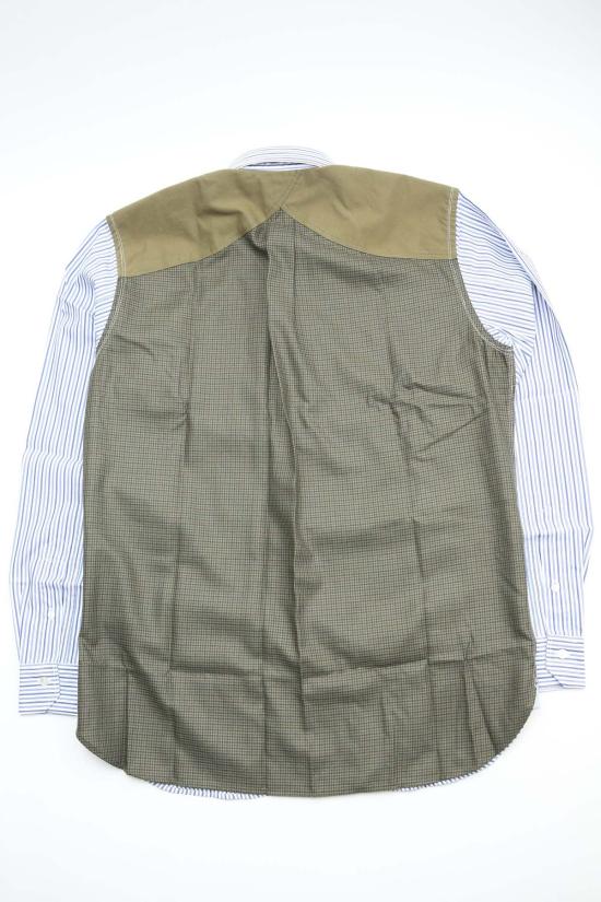  와타나베 준야 긴팔 셔츠 Junya Watanabe  블루 스트라이프/올리브 체크 무늬 - JUNYA WATANABE