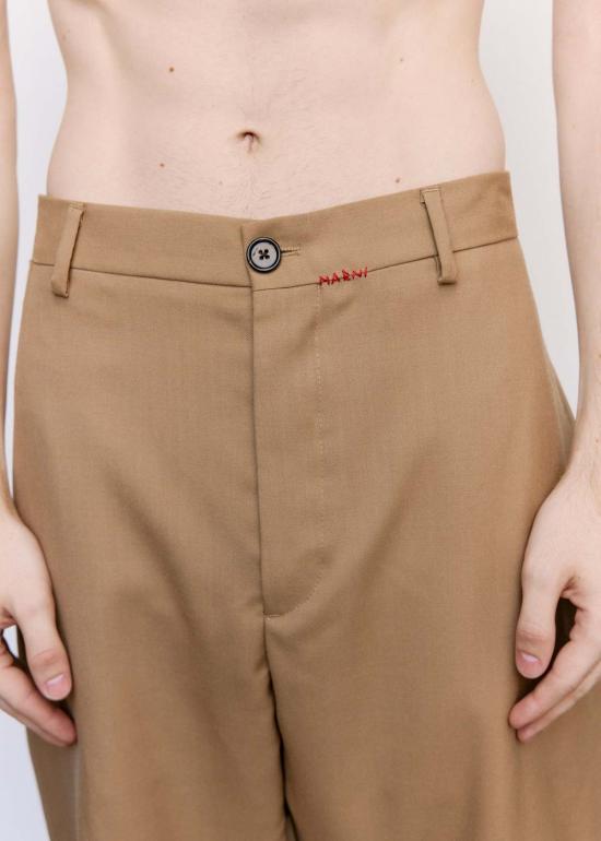  마르니 스트레이트 팬츠 트로피컬 울 커프드 팬츠 탄 - MARNI