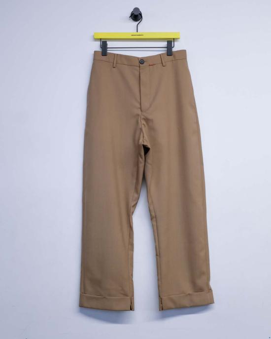  마르니 스트레이트 팬츠 트로피컬 울 커프드 팬츠 탄 - MARNI