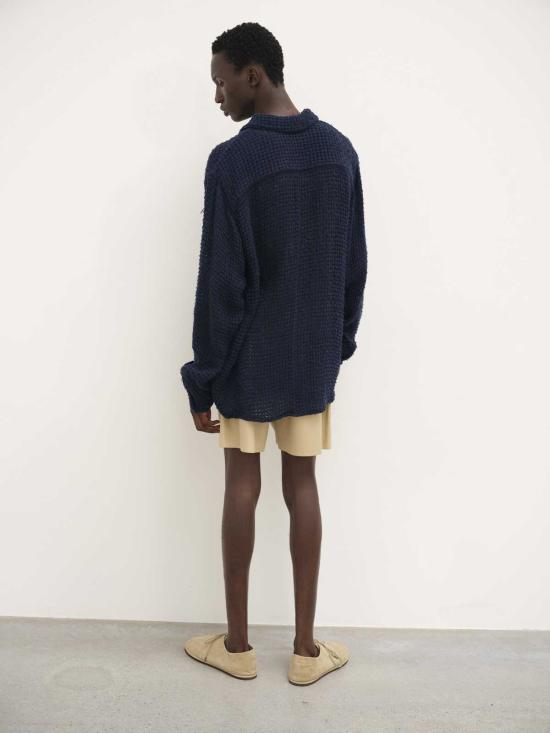  오라리 긴팔 셔츠 오랄리 홈스펀 서머 트위드 메시  네이비 - AURALEE