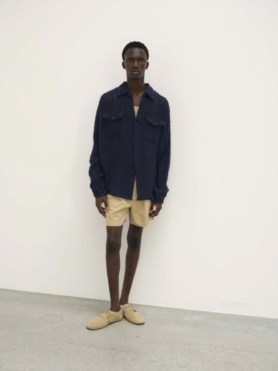  오라리 긴팔 셔츠 오랄리 홈스펀 서머 트위드 메시  네이비 - AURALEE