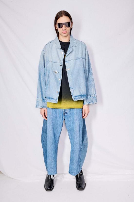  비사이드 데님 스커트 B 사이드 빈티지 인디고 믹스 리워크 라소 진 - B SIDES