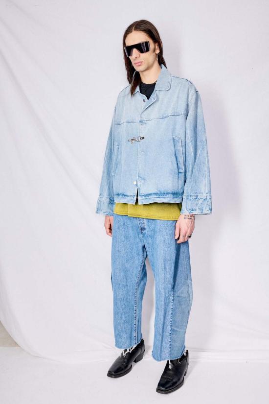  비사이드 데님 스커트 B 사이드 빈티지 인디고 믹스 리워크 라소 진 - B SIDES