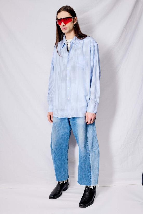  비사이드 데님 스커트 B 사이드 빈티지 인디고 믹스 리워크 라소 진 - B SIDES