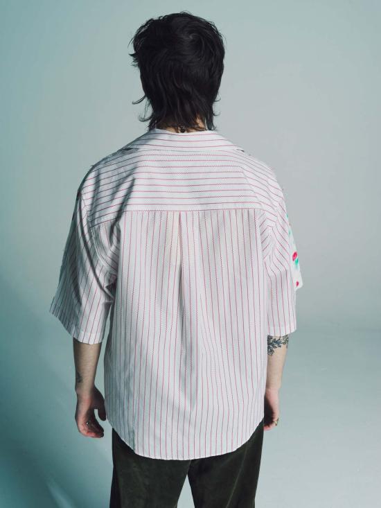  마르니 반팔 셔츠 Marni 화이트 팝린 볼링 , 콘트라스트 백 - MARNI