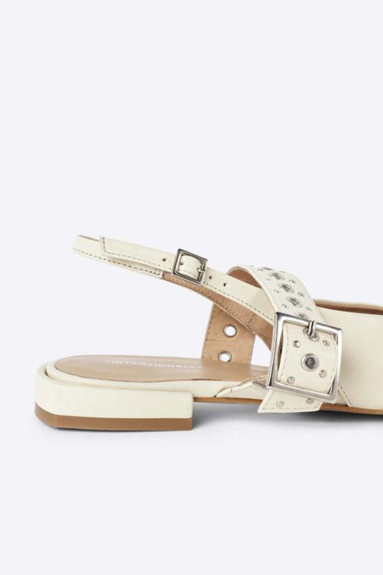  인텐셔널리 블랭크 플랫 슈즈 "의도적으로." 진주 슬링백 내추럴 솔 발레 플랫 레드/크림 - INTENTIONALLY BLANK