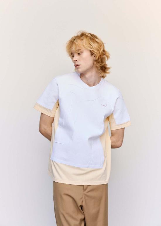  마르니 반팔 티셔츠 트롬프 뢰유 더블 티셔츠 화이트/크림 - MARNI