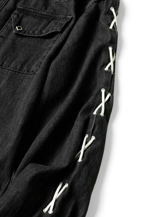  캐피탈 셔츠 Kapital 8oz 블랙 데님 레이스업 웨스턴 셔츠 블랙 - KAPITAL