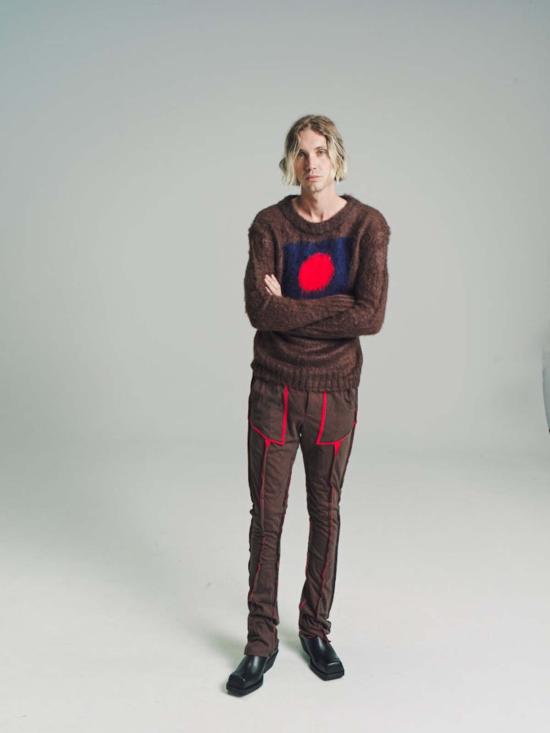  에드워드 커밍 스트레이트 팬츠 더블 저지 피크 어 부 팬츠 브라운/레드 - EDWARD CUMING