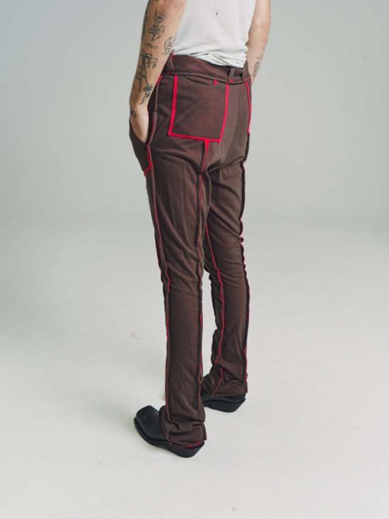  에드워드 커밍 스트레이트 팬츠 더블 저지 피크 어 부 팬츠 브라운/레드 - EDWARD CUMING
