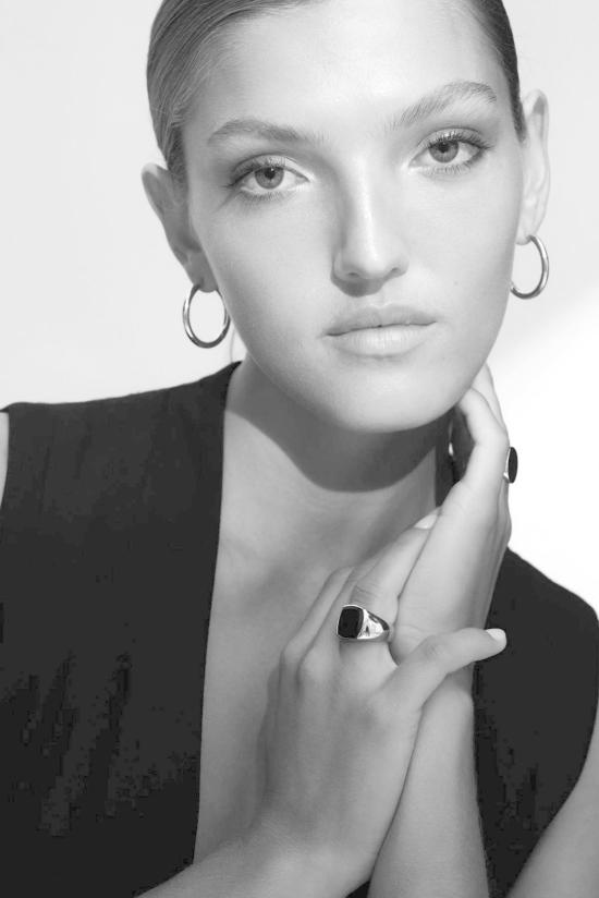  톰우드 반지 실버 W 쿠션 블랙 오닉스 링 화이트 로듐/925 스털링 실버