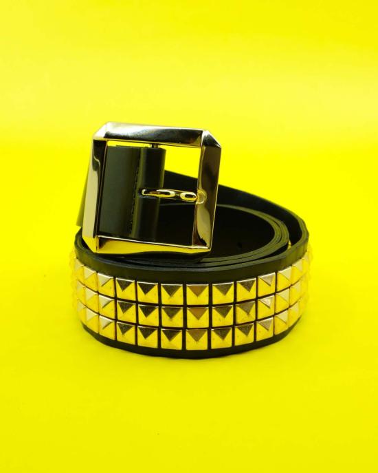  어니스트 더블유 베이커 가죽 벨트 Ernest W. Baker 피라미드 스터드 대형 버클  블랙/골드