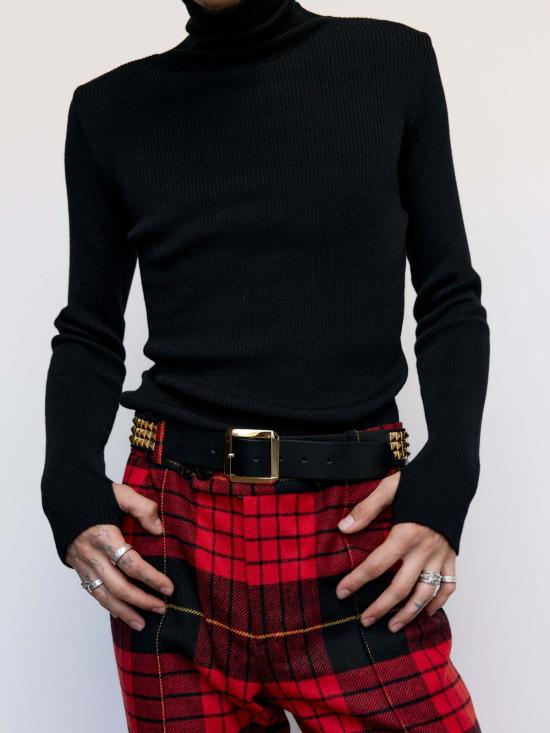  어니스트 더블유 베이커 가죽 벨트 Ernest W. Baker 피라미드 스터드 대형 버클  블랙/골드 - ERNEST W. BAKER