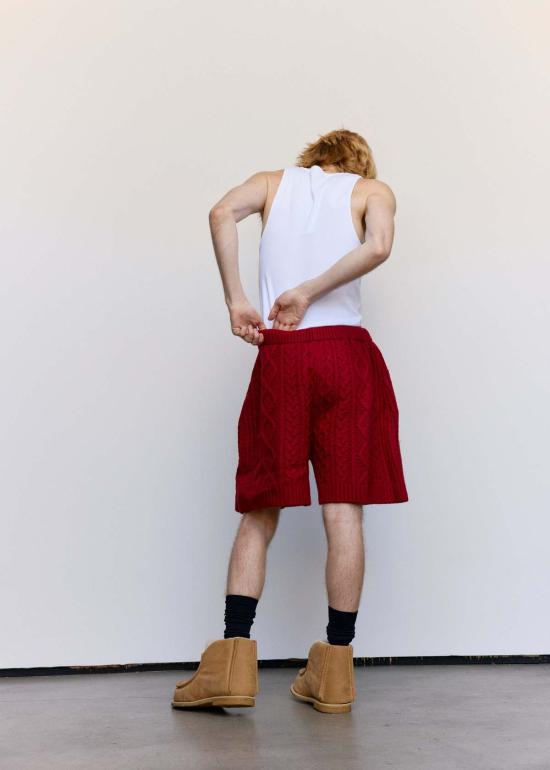  JW앤더슨 민소매 티셔츠 Jw Anderson 울 케이블 니트 반바지 레드 - JW ANDERSON