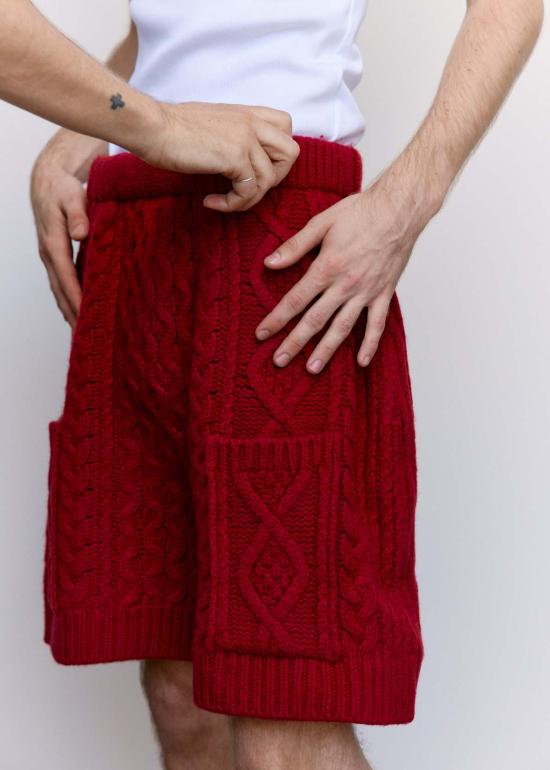  JW앤더슨 민소매 티셔츠 Jw Anderson 울 케이블 니트 반바지 레드 - JW ANDERSON