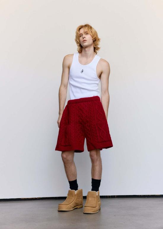  JW앤더슨 민소매 티셔츠 Jw Anderson 울 케이블 니트 반바지 레드