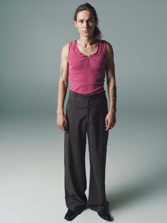  마틴로즈 스트레이트 팬츠 마틴 로즈 하운드투스 테일러드 익스텐디드 와이드 레그 팬츠 브라운 - MARTINE ROSE