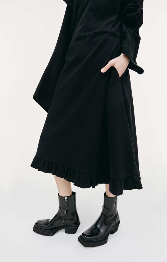  베트멍 미디 원피스 러플 저지 드레스 블랙 - VETEMENTS