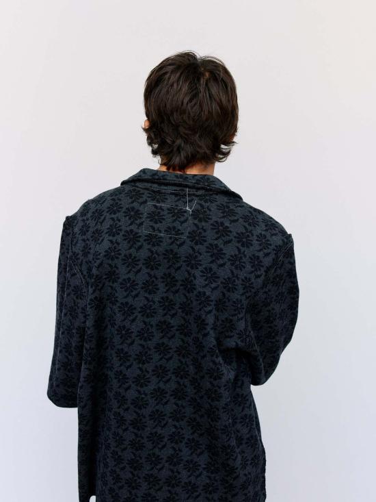  카미엘 포트젠스 폴로 티셔츠 Camiel Fortgens 플로럴 자카드 빅 폴로 블랙 - CAMIEL FORTGENS