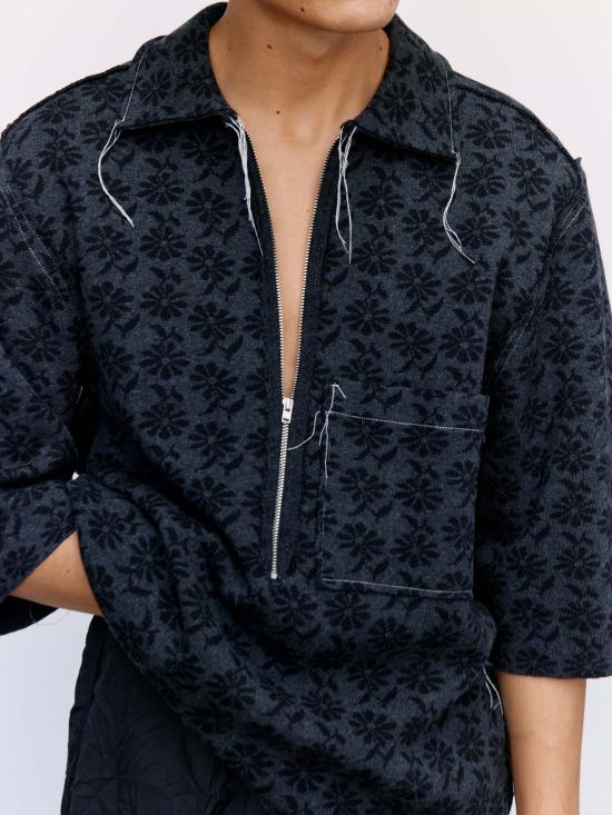  카미엘 포트젠스 폴로 티셔츠 Camiel Fortgens 플로럴 자카드 빅 폴로 블랙 - CAMIEL FORTGENS