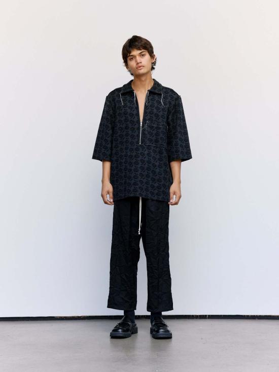  카미엘 포트젠스 폴로 티셔츠 Camiel Fortgens 플로럴 자카드 빅 폴로 블랙 - CAMIEL FORTGENS