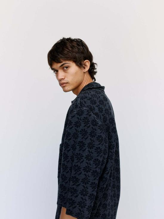  카미엘 포트젠스 폴로 티셔츠 Camiel Fortgens 플로럴 자카드 빅 폴로 블랙 - CAMIEL FORTGENS