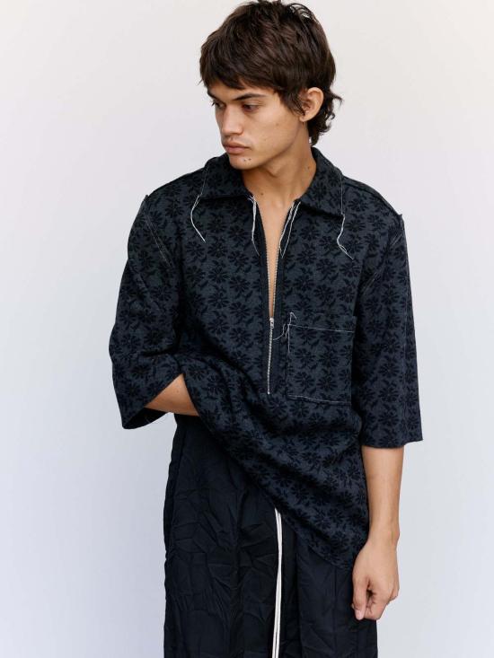  카미엘 포트젠스 폴로 티셔츠 Camiel Fortgens 플로럴 자카드 빅 폴로 블랙