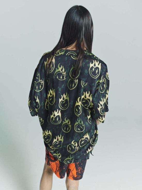  핍스 반팔 셔츠 Phipps Ecovero 오버사이즈 볼링  스마일리 도트 카모 - PHIPPS