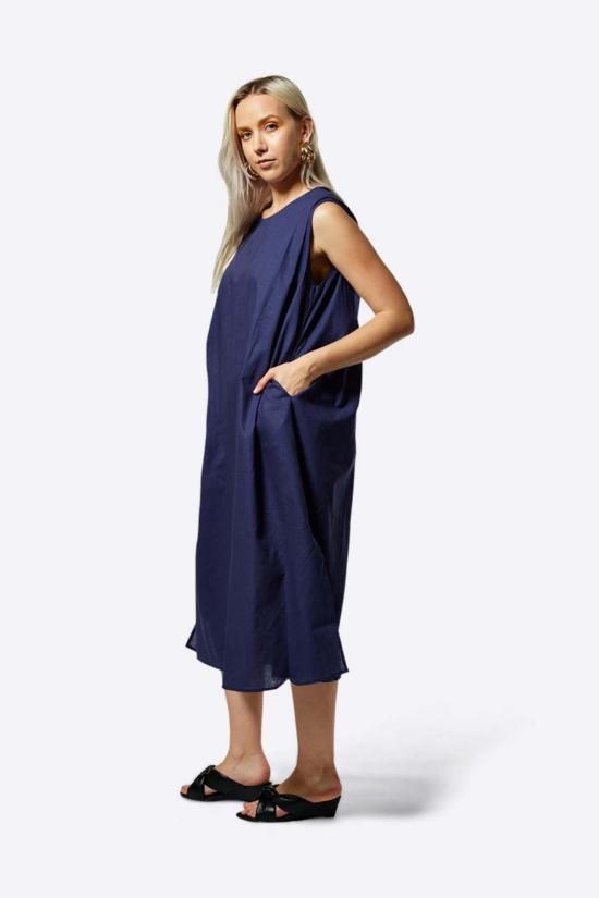  인텐셔널리 블랭크 숏 원피스 "의도적으로." Pal 리넨 맥시 드레스 미드나잇/블랙 - INTENTIONALLY BLANK