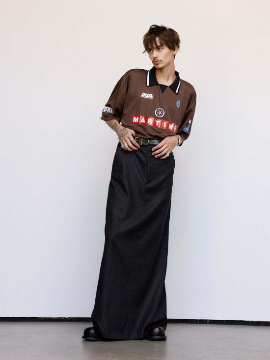  마틴로즈 롱 스커트 마틴 로즈 테일러드 하이웨이스트 스커트 블랙/레드 스트라이프