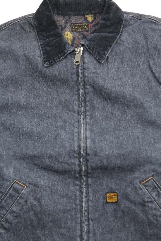  캐피탈 봄버 자켓 Kapital 14oz 데님 T백 드리즐러 재킷 블랙/에크루 - KAPITAL