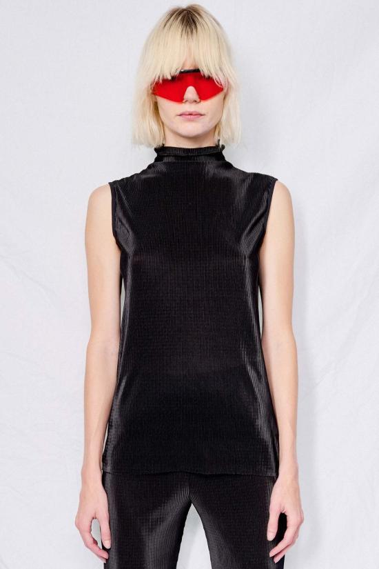  어셈블리 뉴욕 민소매 티셔츠 어셈블리 마이크로플리츠 슬리브리스 모크넥 탑 블랙