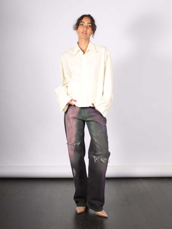  MM6 메종마르지엘라 블라우스 Mm6 메종 마르지엘라 크롭 롱슬리브 셔츠 아이보리 - MM6 MAISON MARGIELA