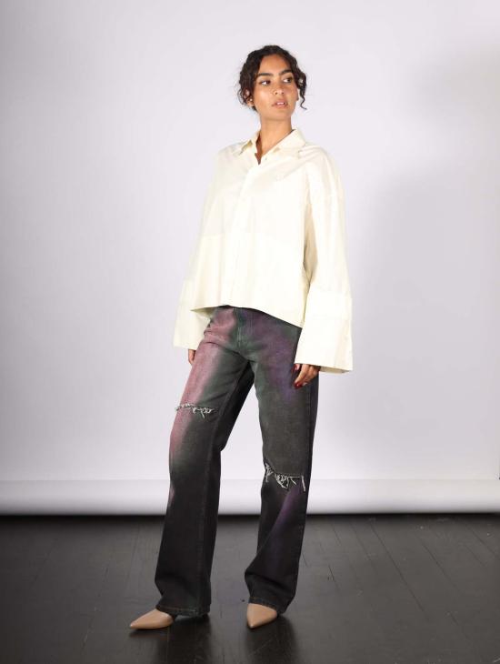  MM6 메종마르지엘라 블라우스 Mm6 메종 마르지엘라 크롭 롱슬리브 셔츠 아이보리 - MM6 MAISON MARGIELA