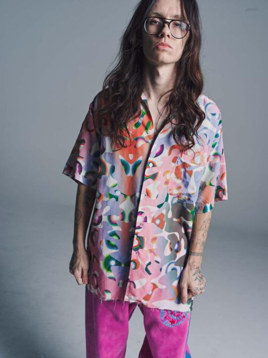  로스트 데이즈 반팔 셔츠 레이디얼 새틴 캠프 - LOST DAZE