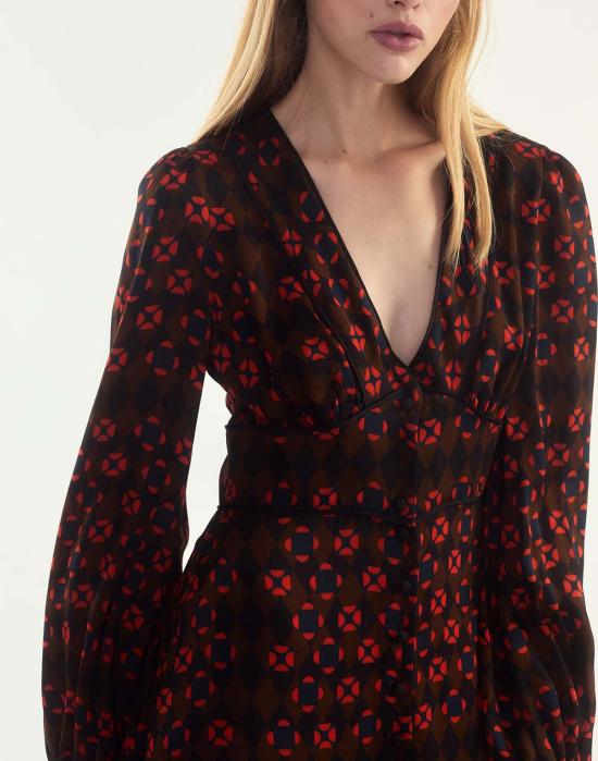  신시아 로리 숏 원피스 신시아 로울리 오텀 맥시 드레스 기하학적 블루/레드 - CYNTHIA ROWLEY