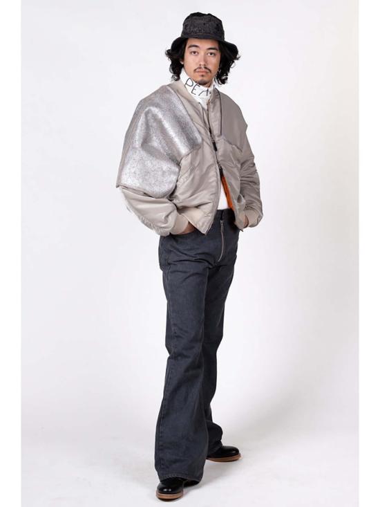  캐피탈 봄버 자켓 Kapital Ma 1 나일론 X 크랙 레더 샴 봄버 재킷 카키 - KAPITAL