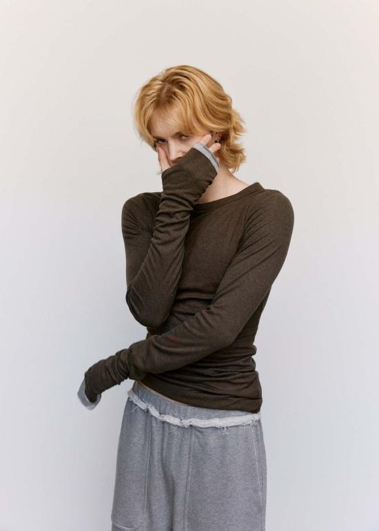  에드워드 커밍 스웨터 울 저지 바나나 트위스트 탑 다크 카키